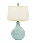 Spa Blue Crackle Ceramic Table Lamp With Ripple Design 26 Inch Includes Matching Shade One Bulb Not Dimmable Modern Home Vibe