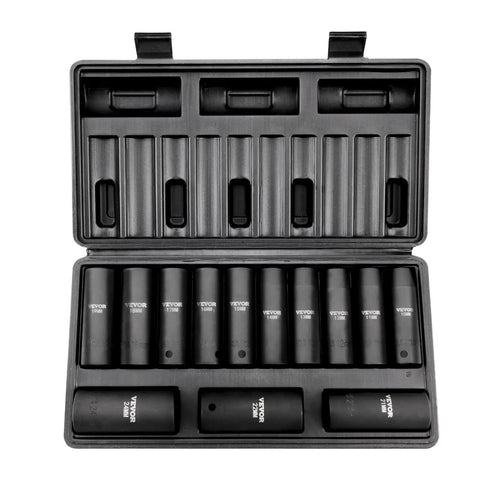 Half Inch Drive Impact Socket Set, 38-Piece, 6-Point High-Torque Sockets, Chrome Vanadium Steel, durable case open