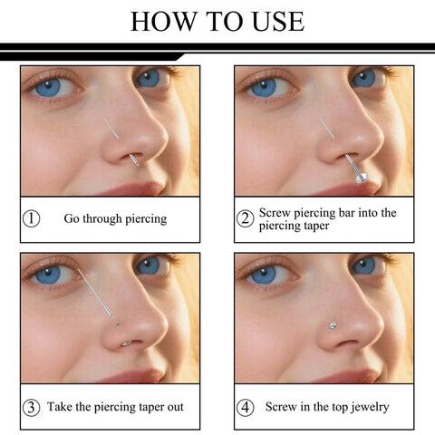 Step-by-step guide on using the 14G Piercing Taper Kit With 2mm Titanium Extension Poles for safe piercing jewelry change.