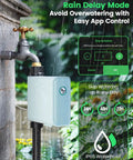 Smart WiFi Water Timer For Garden Hose Faucet Solar Powered 365 Days Uninterrupted Power Outdoor Sprinkler Timer Programmable With WiFi Hub Type C 5W 6000mAh Portable Solar Panels installed on outdoor faucet in rain mode