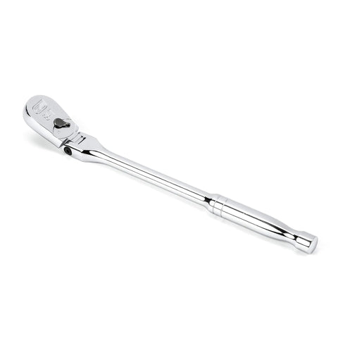 Quarter Inch Drive 84 Tooth Flex Head Teardrop Ratchet 7 Inch With Enclosed Head And Flush On Off Switch For Tight Spots