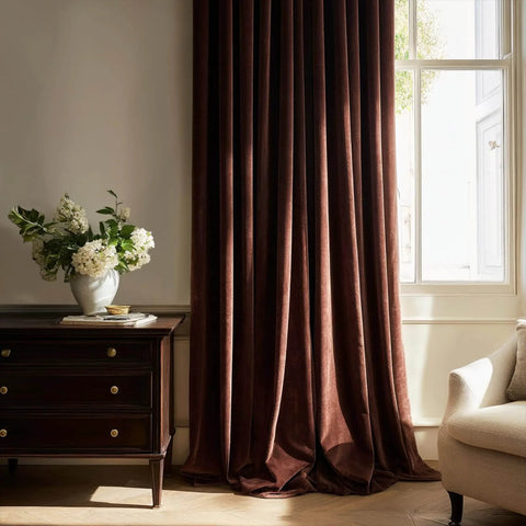 Luxury Velvet Blackout Curtains 96 Inches Long In Brown Tan Terracotta With Pinch Pleat Design Thermal Insulated Light Blocking Drapes For Living Room
