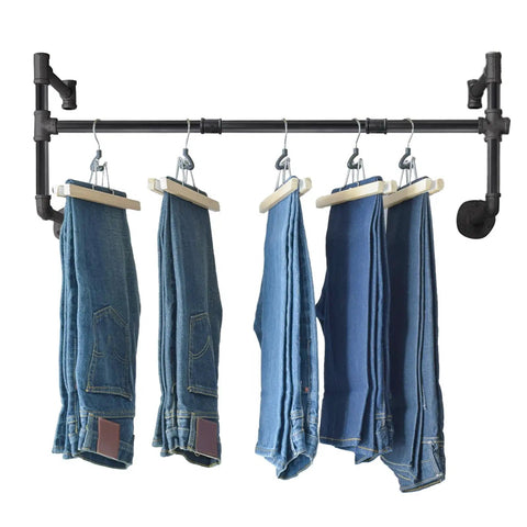 10 Pack Black Iron Pipe Nipples 3/4 Inch By 12 Inch Matte Finish Industrial Pipe Fittings used as clothing rack with jeans