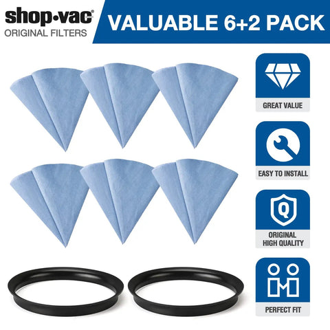 6 Pack Reusable Paper Disc Vacuum Filter For Most Wet Dry Vacuums 5 Gallon And Up, Replacement Filter Discs and retention bands