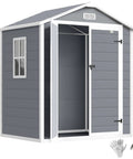 6 Ft By 4.5 Ft Outdoor Storage Shed Made From Waterproof Resin Plastic With Floor Window And Lockable Door So Your Gear Stays Dry All Weather Garden Tool Shed For Backyard Patio And Lawn Gray, showing front angle