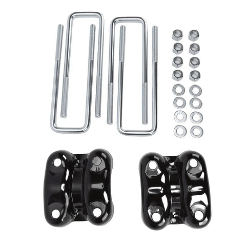 Rear Axle U Bolts And Plates Kit For Full Size 1500 Series Pickups And SUVs, zinc U-bolts, black plates, nuts and washers