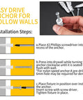 100 Pcs Plastic Self Drilling Drywall Anchors And Tapping Screws Kit For Gypsum Board Hollow Wall Anchors 15x33mm nylon anchor installation steps
