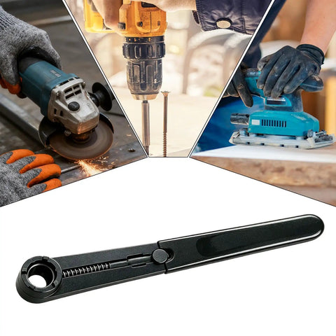 Heavy Duty Multi Function Angle Grinder Wrench And Flange Nut Adjuster For Quick Disc Swaps Sander Grip tool with black handle and adjustment feature.