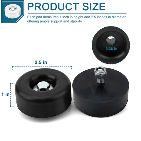 Heavy Duty 2.5 Inch Round Rubber Trailer Bumpers With Hardware Black Door Ramp Stop Set close-up showing dimensions