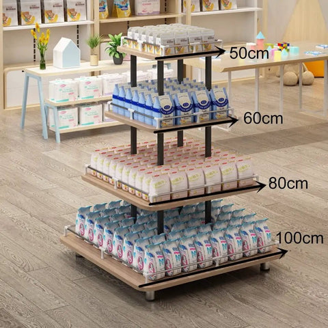 Heavy Duty 4 Tier Square Steel Storage Rack Multipurpose Industrial Display Shelf For Kitchen Warehouse Garage Pantry Organization Versatile Space Saving Unit Built Tough For Daily Heavy Lifting with products organized on shelves.