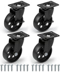 Beefy Heavy Duty 4 Inch Swivel Plate Caster Set Of 4 With Brakes, Rust Resistant Cast Iron Casters For Wood Furniture shown in full