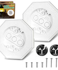 Octagonal Vinyl Siding Mounting Kit With Built In Electrical Box For One Half Inch Lap Siding, Vertical Siding Lamp Mounting Plate, No Brainer DIY Outdoor Lighting Mount On White Siding, 2 Pack, white octagonal plates with screws and cable connectors