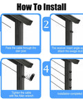 Afcabakila 20-pack black 30° angle washers for cable railing; four-step post installation guide on a wooden post.