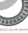 Two Pack Thrust Needle Roller Bearings With Washers, Steel Industrial Roller Parts For Automotive Auto Shop Gear, Automation Equipment, Fluid Transfer Devices, And Machine Tools With Precise Bore And Outer Diameter Fit. close-up needle roller bearing ring