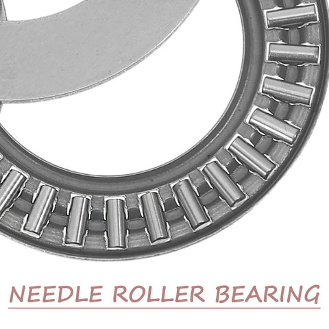 Two Pack Thrust Needle Roller Bearings With Washers, Steel Industrial Roller Parts For Automotive Auto Shop Gear, Automation Equipment, Fluid Transfer Devices, And Machine Tools With Precise Bore And Outer Diameter Fit. close-up needle roller bearing ring