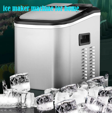 Keep It Cool Countertop Ice Maker With Self Cleaning Design And Whisper Quiet Operation For Fast Cube Production At Home Bars Or Weekend Hangouts In Smooth Black Or Crisp White, stainless steel unit with ice cubes.
