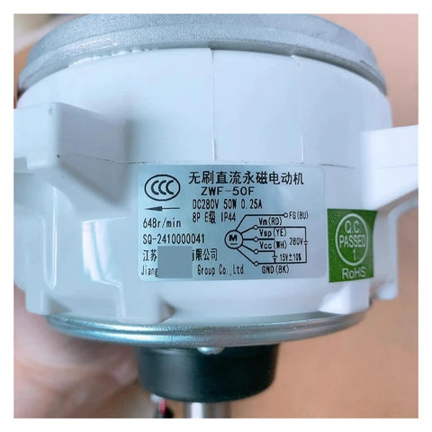 Close-up of model label on Brushless DC Fan Motor for Central Air Conditioners Replacement Internal Motor ZWF-50F H7B03129A