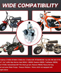 VM22 26mm Carburetor Throttle Assembly With Main Jets Kit Bolt On For Predator 212cc engines, shown with compatible mini bikes and go-karts