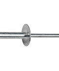 Large Flange Pop Rivets 3/16 in x 3/4 in Aluminum, side view of heavy-duty open-end fastener, corrosion-resistant, grip range.626 to.750