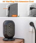 12 In 1 Tower Power Strip With 8 Outlets And 4 USB Ports, 10 Ft Extension Cord, 1050J Surge Protector in use on a desk