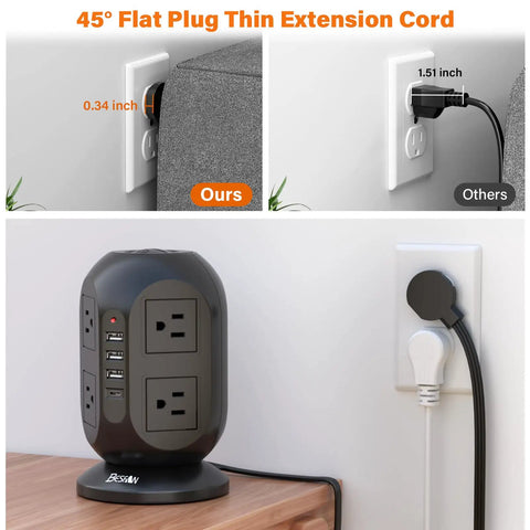 12 In 1 Tower Power Strip With 8 Outlets And 4 USB Ports, 10 Ft Extension Cord, 1050J Surge Protector in use on a desk