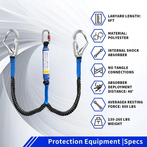 6ft Internal Shock Absorbing Lanyard With Double Snap Hook Connectors For Fall Protection Equipment infographic