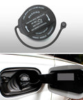 OEM Grade Fuel Cap Replacement For 5C0201550T Drop In Fit For Volkswagen And Audi Cars, top view and installed on vehicle