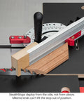 StealthStop Miter Sled with Drop Zone for unmatched accuracy, visible metal adjustable fence and guide for precise cross-cut setup