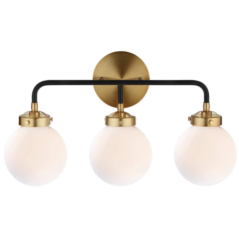 22 Inch Brass Gold Black White 3 Light LED Wall Sconce Vanity Lighting With Clear Glass Globe Shades For Bathroom Mirror And Hallway Modern Vibe Sleek Contemporary UL Listed