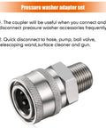 Stainless steel 3/8 in NPT pressure washer quick-connect adapter with knurled grip and male thread on one end