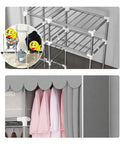 Heavy Duty Portable Wardrobe Closet Organizer Featuring Sturdy Steel Frame And Massive Hanging Space with pink clothes and shelves