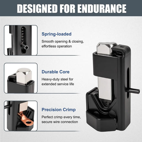 Beefy Lug Crimper Tool for 8 AWG to 0000 AWG Battery and Welding Cables showing spring-loaded design and durable steel core