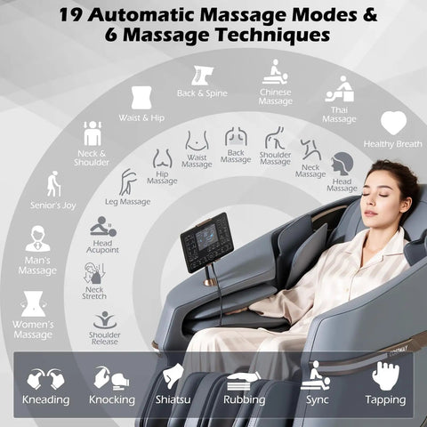 Zero Gravity Full Body Massage Chair Featuring SL Track Kneading Heated Lumbar Padding Built In Airbags Smart Voice Activation Auto Body Scan For Instant Muscle Recovery And Top Tier Daily Chill Vibes In Grey