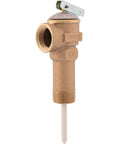 Three Quarter Inch Temperature And Pressure Relief Valve With Push To Connect Brass Fittings Bronze Body For Copper And CPVC Piping 150 PSI