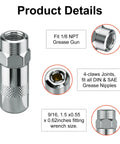Four Pack Heavy Duty Grease Gun Coupler Tips 1/8 In NPT Replacement Set For M18 M12 Cordless Grease Guns steel construction