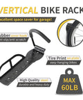 Heavy Duty Vertical Bike Rack Wall Mount For Garage Space Saving Indoor Bike Holder with rubber cover hook and tire print plate