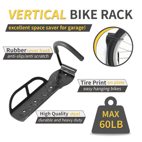 Heavy Duty Vertical Bike Rack Wall Mount For Garage Space Saving Indoor Bike Holder with rubber cover hook and tire print plate