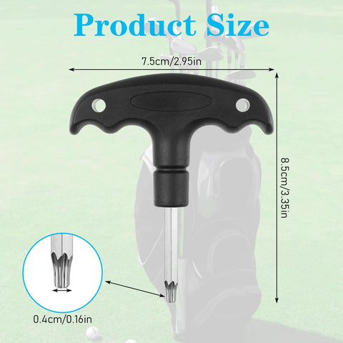 Adjustable Golf Wrench With Plastic Handle Stainless Steel Golf Driver Tool For Head Torque Adjustment Shaft Adapter Compatibility shown with size dimensions.
