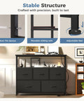 Compact Media Console And Dresser Combo With Five Fabric Storage Drawers Open Shelf For TV Space Saving Entertainment Unit