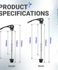 Quick Release Skewer Front And Rear Wheel Axles For Mountain Bike, Road Bike, And BMX Bikes, 153mm front, 189mm rear