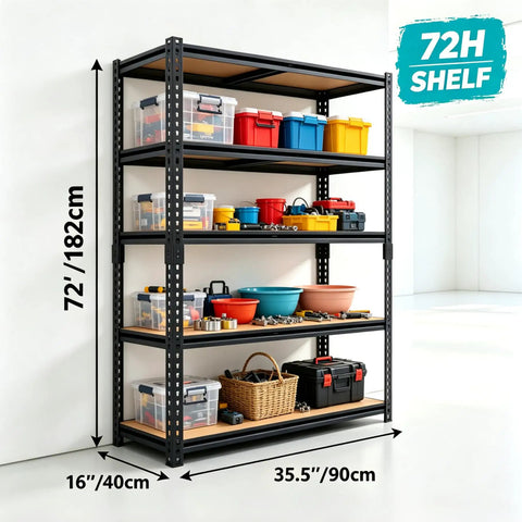 Heavy Duty Garage Shelving Unit 72 By 36 Inches Featuring Matte Black Steel Frame And Thick Mdf Shelves For Tool Organization Basement Storage Or Workshop Use A Total Storage Beast That Takes Any Load Like No Sweat