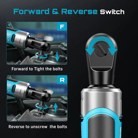 Cordless Ratchet Wrench Set With 60 Ft-Lbs Torque, Beast Power 21V Max features forward and reverse switch for bolt tightening and unscrewing.