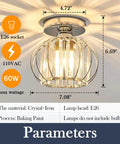 Sleek Modern Semi Flush Mount Ceiling Light Fixture With E26 Base Cool Crystal Mini Chandelier in chrome, dimensions labeled