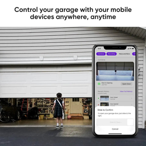 Smart Garage Door Opener Remote With Camera Alexa Voice Control Live Video Left Open Reminder 2 4GHz WiFi Only Security Plus Version Two Point Zero Compatible No Monthly Fee Open Close Your Garage From Anywhere