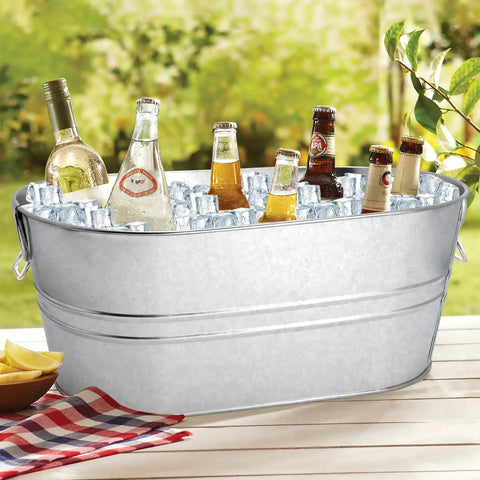 Two Pack Four Gallon Galvanized Ice Buckets With Handles For Parties Portable Beverage Tub Keep Bottles Cans And Ice Chill At Any Event