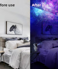 Galaxy Star Projector With Remote Control And Timing, 360 Degree Rotation Magnetic Head, room before and after use.