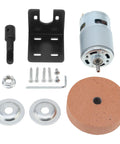 RS775 Compact DC Motor Sander Polisher Kit 12V 24V 120W Brushed Build With 5Mm Shaft parts including motor and mounting plate.