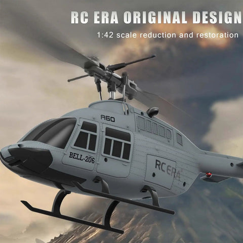 Rad RC Helicopter For Adults A60 Era With 2.4G 4CH Gyro Stabilized Remote Control Chopper in flight with cloudy background