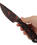 Person holding Fixed Blade EDC Knife With 3.69 Inch D2 Drop Point Blade, Beast Tough, Ultra Durable Sharp Edge Retention, Black G10 Handle
