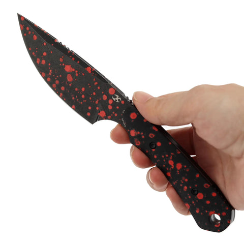 Person holding Fixed Blade EDC Knife With 3.69 Inch D2 Drop Point Blade, Beast Tough, Ultra Durable Sharp Edge Retention, Black G10 Handle